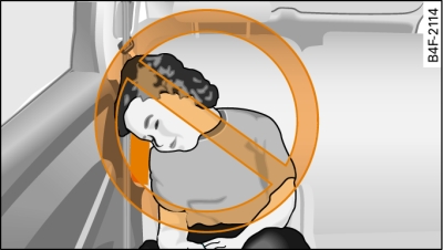 Illustration of a dangerous sitting position near the opening for the side airbag